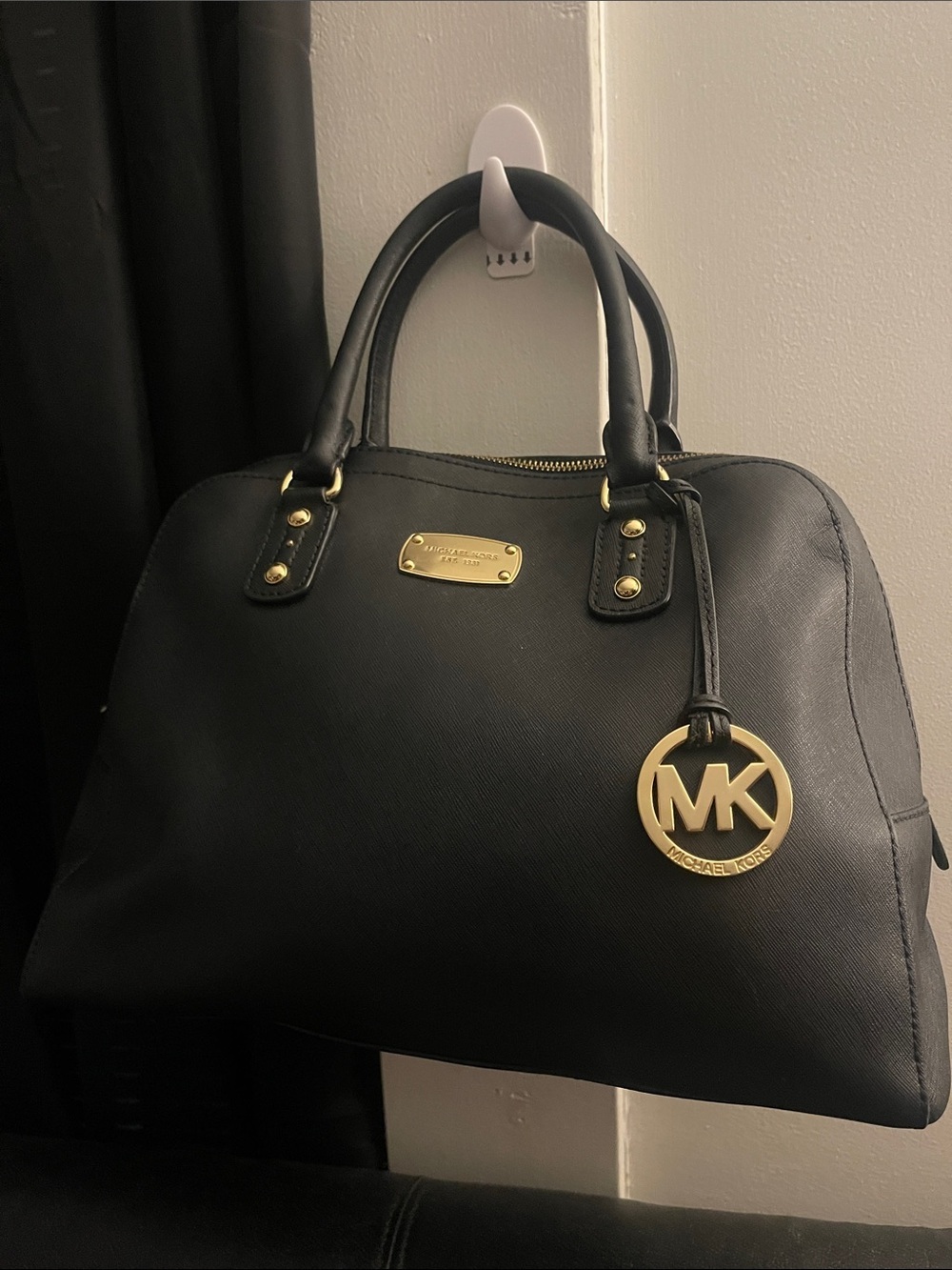 Michael Kors Black Saffiano Large Dome Emmy Satchel Handbag (Model #35S3GSAS3L